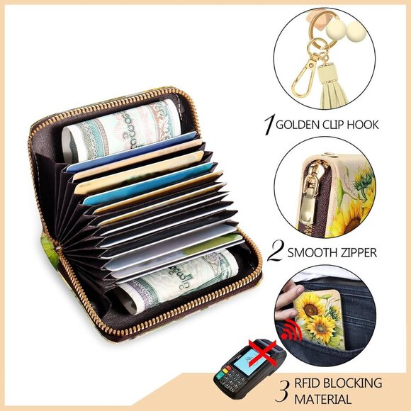 Credit Card Holder RFID Wallet, Small Card Holder Wallet for Women with Keychain - Picture 4 of 6